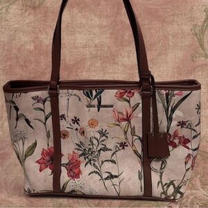 Dana Buchman Floral Canvas Tote with Brown Accents